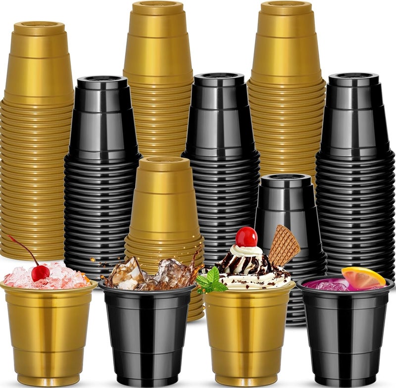 cssopenss 120 PCS Black Gold Plastic Shot Cups Black And Gold shot glasses Graduation shot cups for Party Wedding Birthday Family Gatherings and Festive Celebrations - Image 1